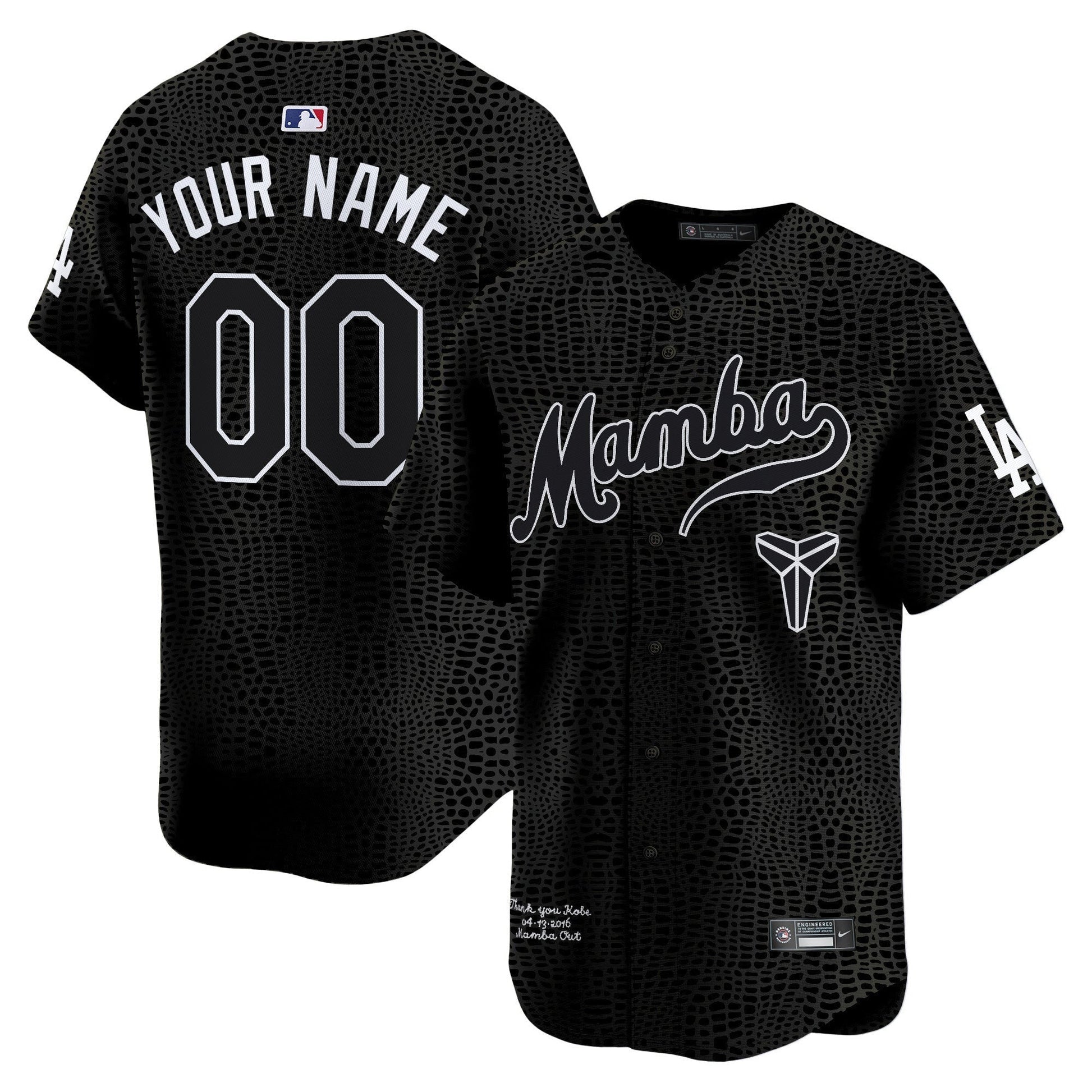 Custom Los Angeles Dodgers Kobe Honor Collection Jersey - Black Mamba basketball jersey product view 1