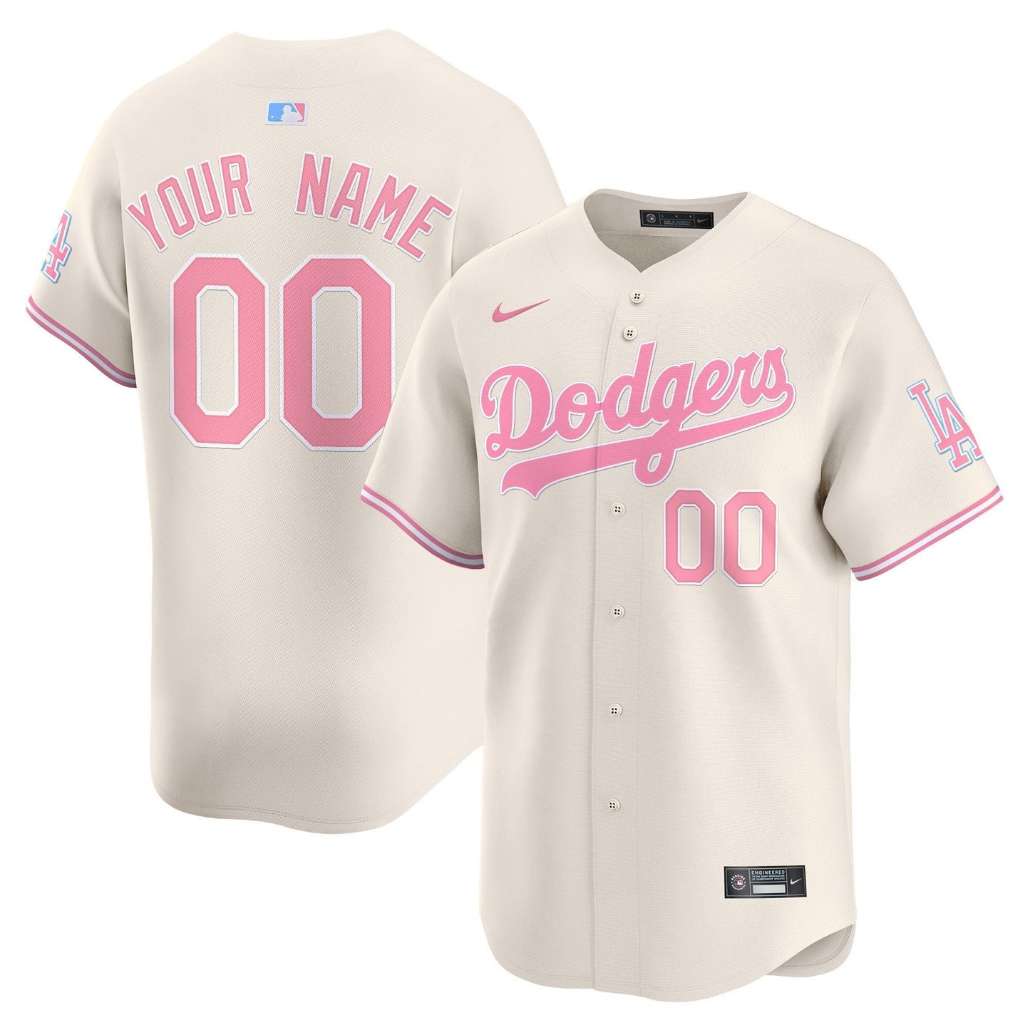 Custom Los Angeles Dodgers Bubblegum Jersey - Cream baseball jersey product view 1