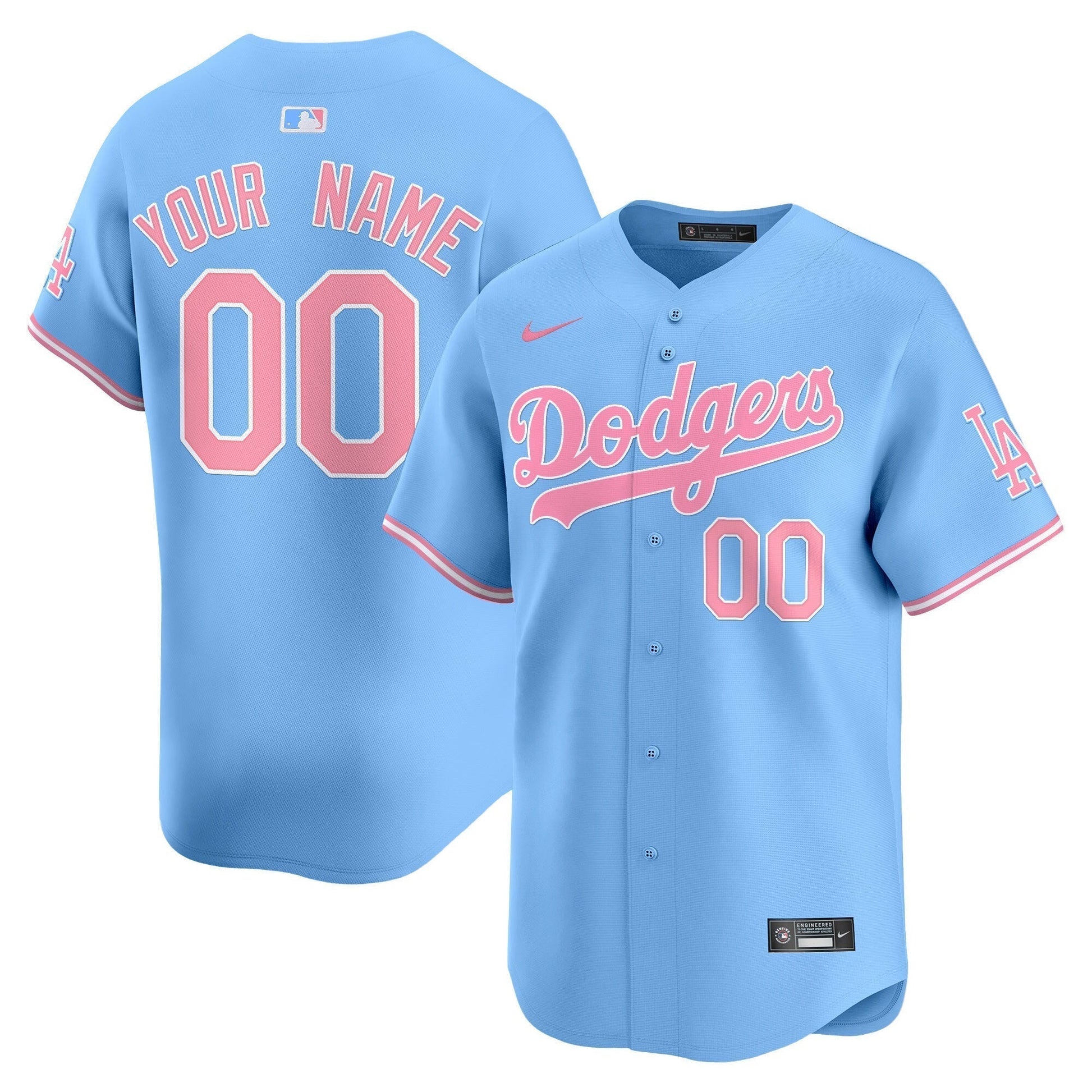 Custom Los Angeles Dodgers Bubblegum Jersey - Light Blue baseball jersey product view 1