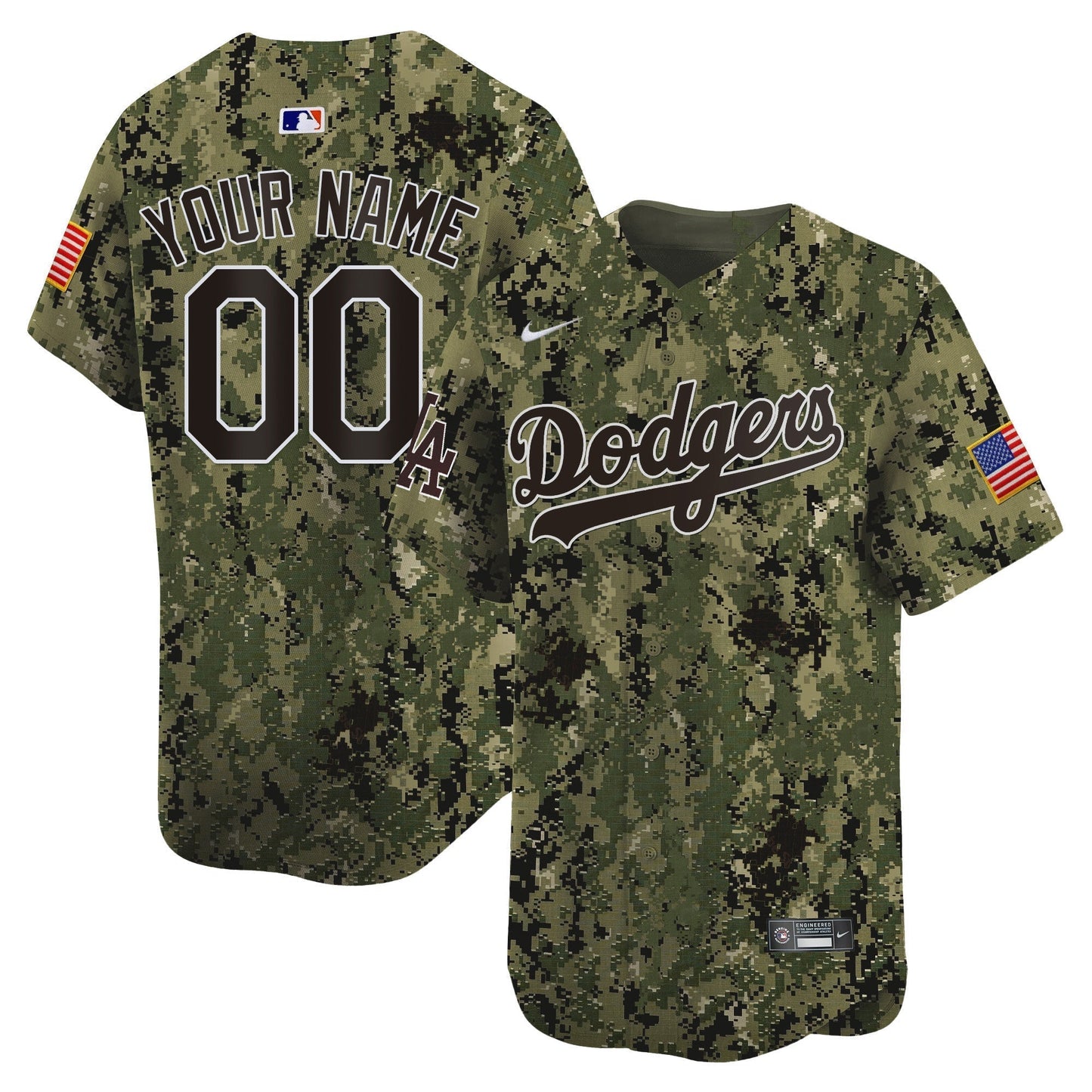 Custom Los Angeles Dodgers USMC Jersey - Woodland Camo baseball jersey product view 1
