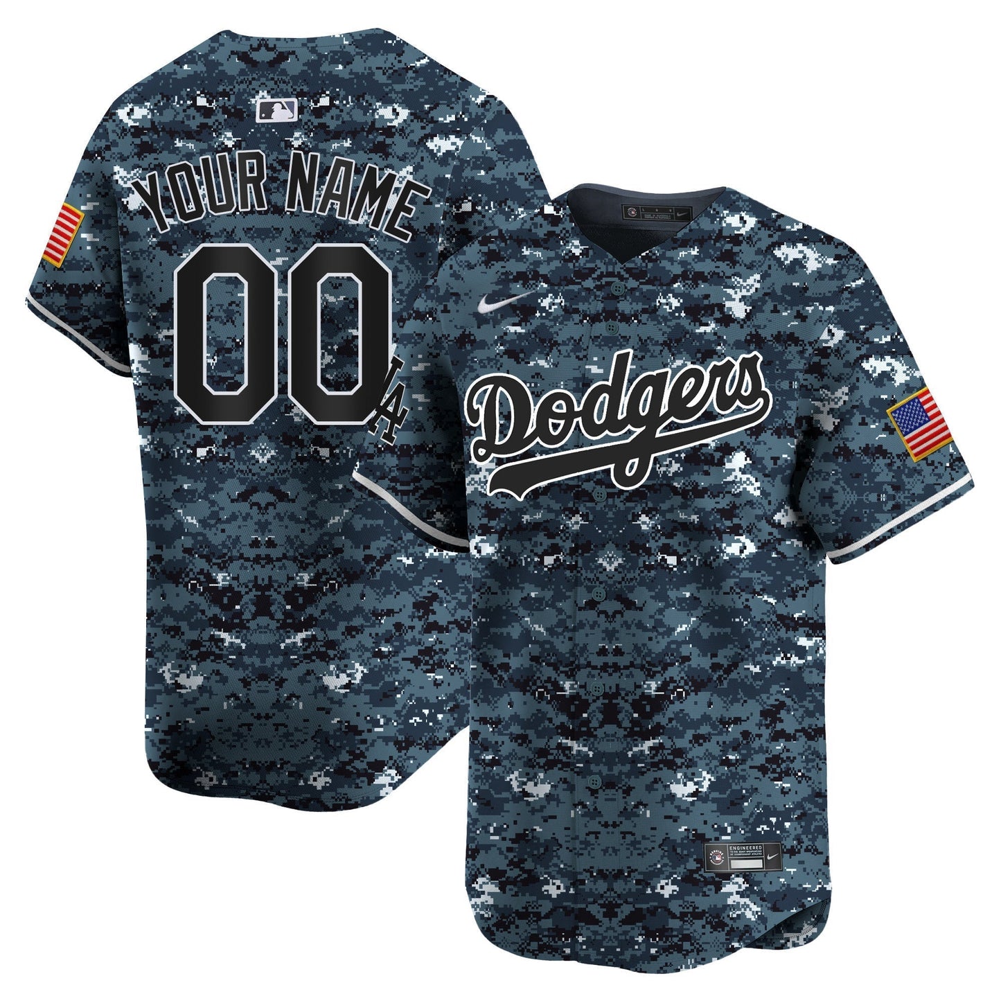 Custom Los Angeles Dodgers USMC Jersey - Navy Camo baseball jersey product view 1