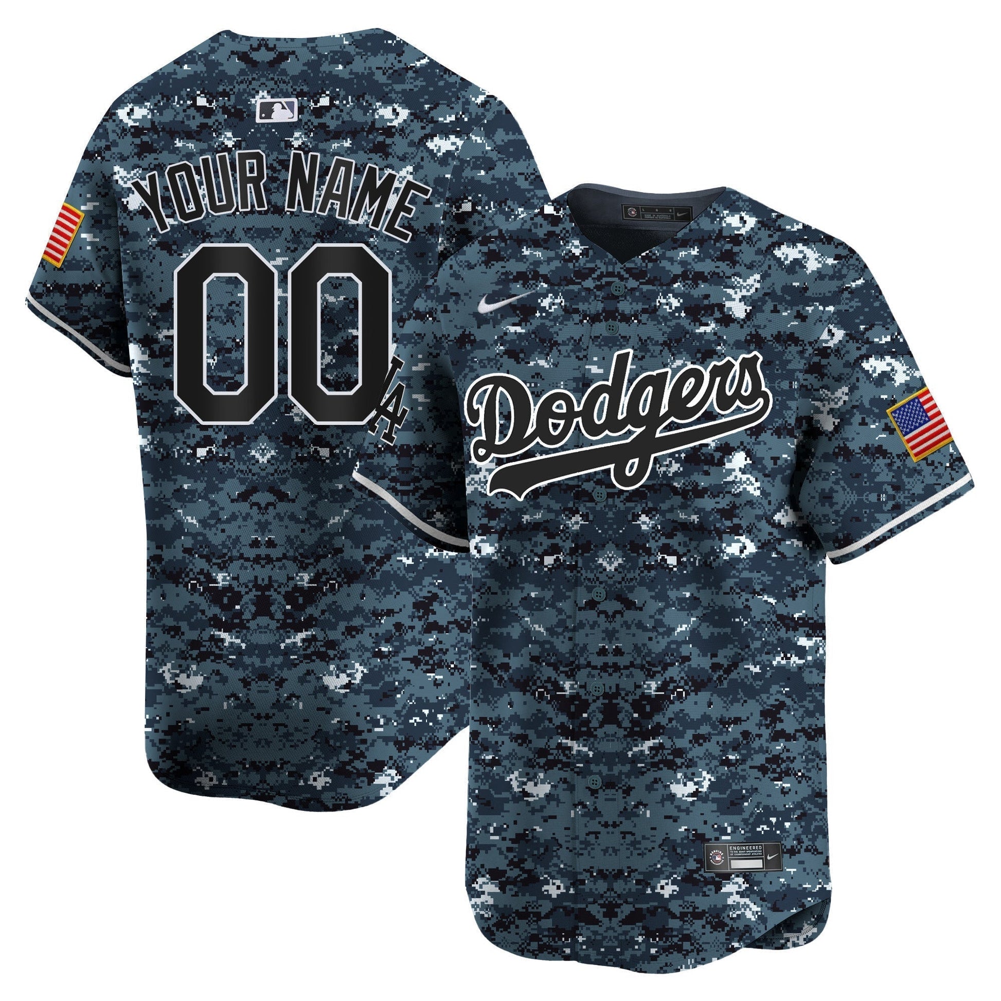 Custom Los Angeles Dodgers USMC Jersey - Navy Camo baseball jersey product view 1