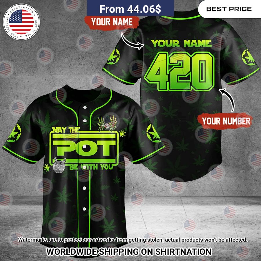 Custom May The Pot Be With You Aop Baseball Jersey Unisex T-shirt, Sweatshirt, Hoodie, Long Sleeve Tee - T-Shirt, Sweatshirt, Hoodie