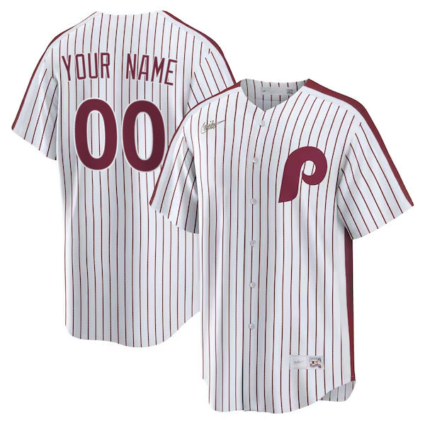 Custom Philadelphia Phillies Cooperstown Throwback Jersey White baseball jersey product view 1