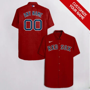 Customizable Boston Red Sox Name & Number Hawaiian Shirt Unisex T-shirt, Sweatshirt, Hoodie, Long Sleeve Tee - T-Shirt, Sweatshirt, Hoodie