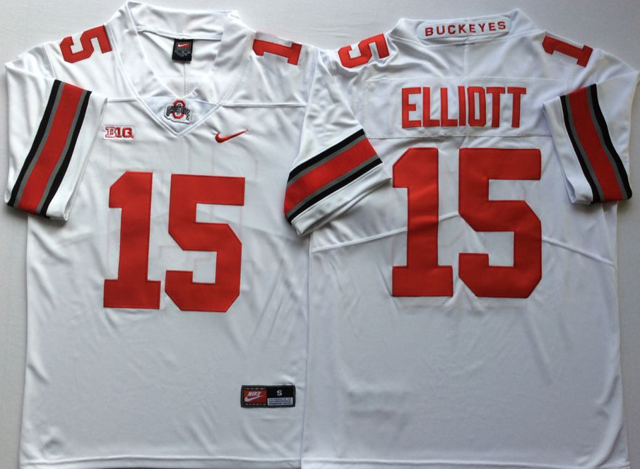 Men's Ohio State Buckeyes Ezekiel Elliott #15 White Player Game Jersey sports jersey product view 1
