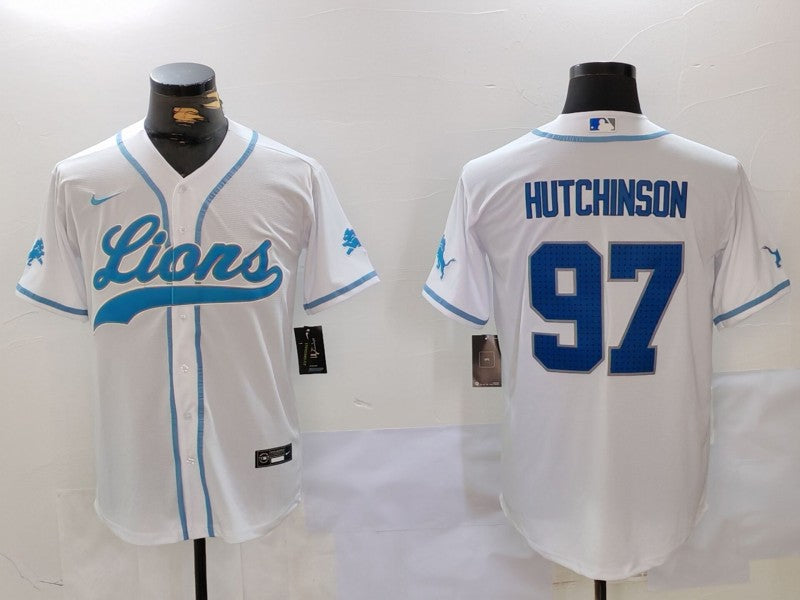Men's Detroit Lions Aidan Hutchinson #97 White Player Jersey1 football jersey product view 1