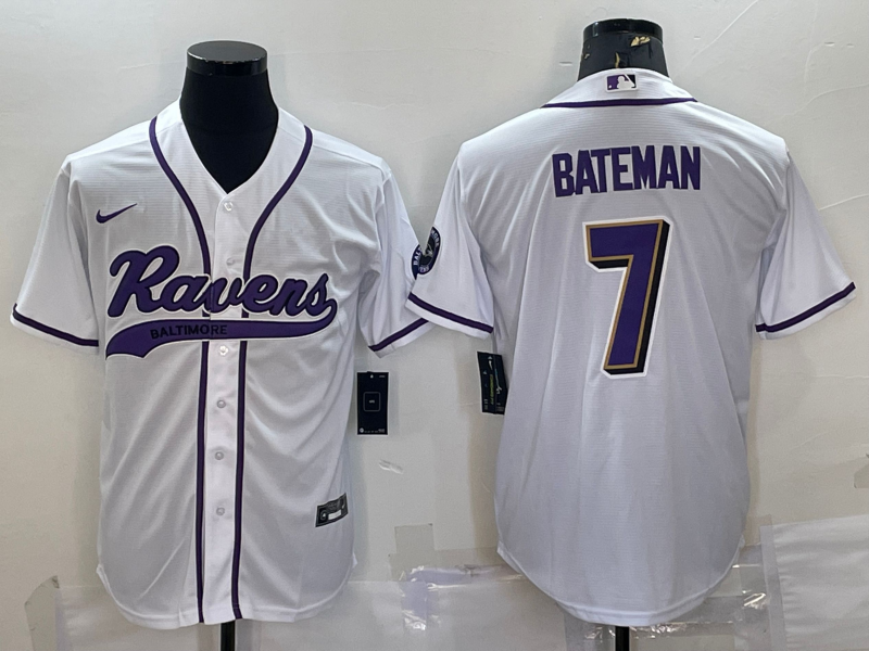 Men's Baltimore Ravens Rashod Bateman #7 White Game Jersey1 Joint Edition football jersey product view 1
