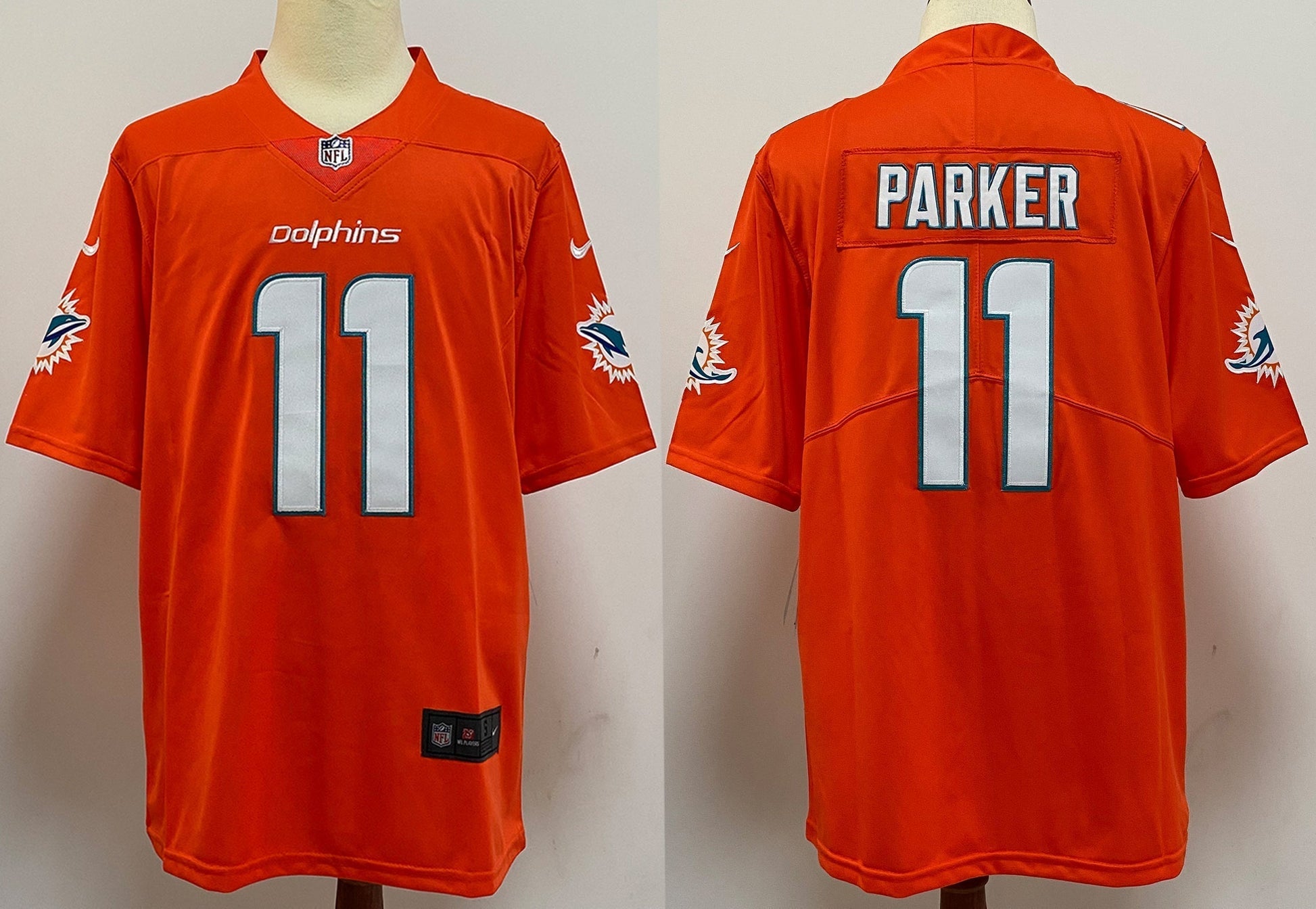Men's Miami Dolphins DeVante Parker Orange Aqua Game Jersey football jersey product view 1