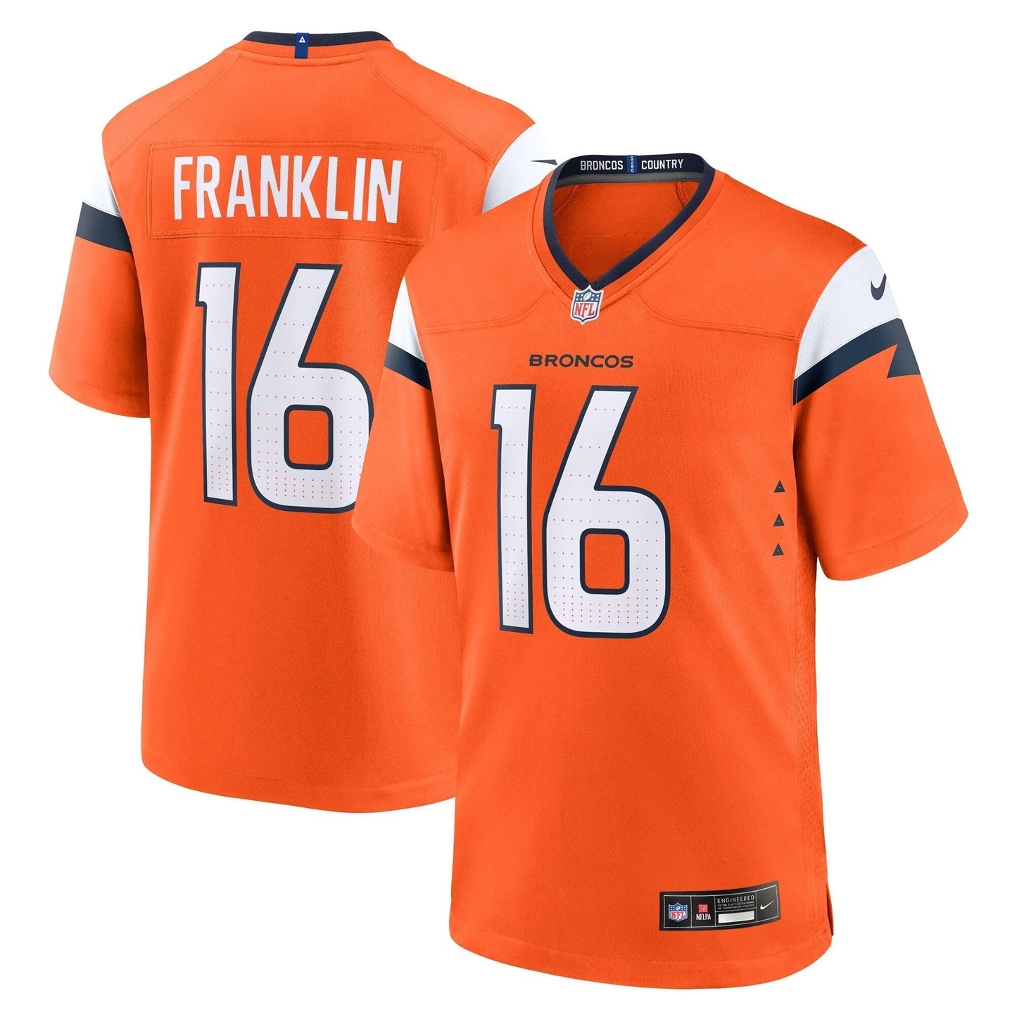 Troy Franklin Denver Broncos Team Game Jersey - Orange football jersey product view 1