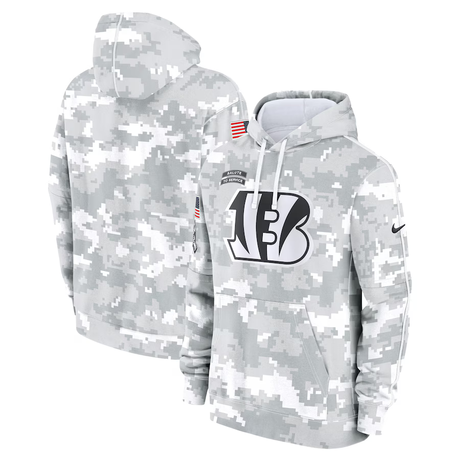 Men's Cincinnati Bengals Arctic Camo 2024 Salute to Service Club Fleece Pullover Hoodie2 football jersey product view 1