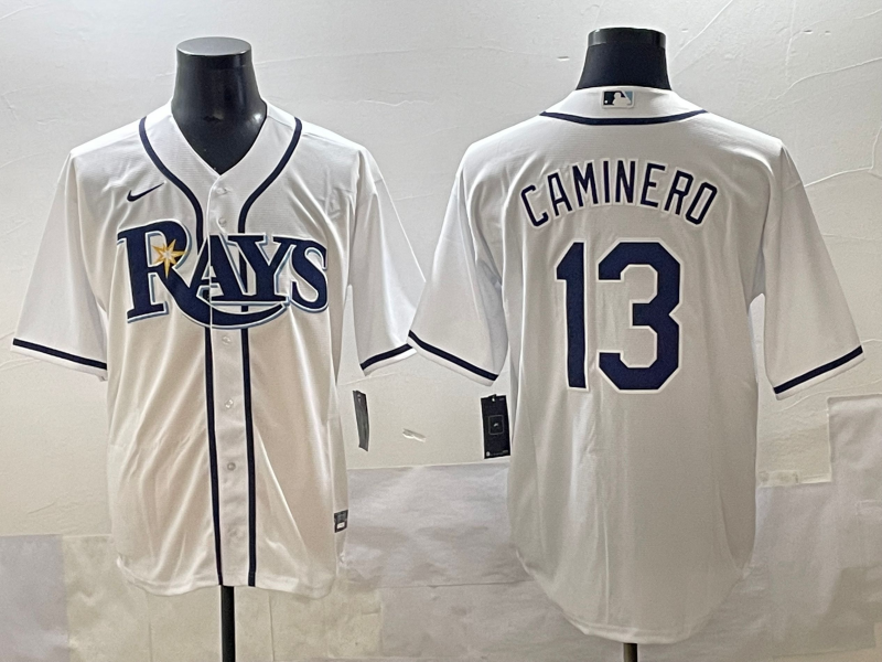 Men's Tampa Bay Rays Junior Caminero #13 White Home Replica Player Jersey baseball jersey product view 1