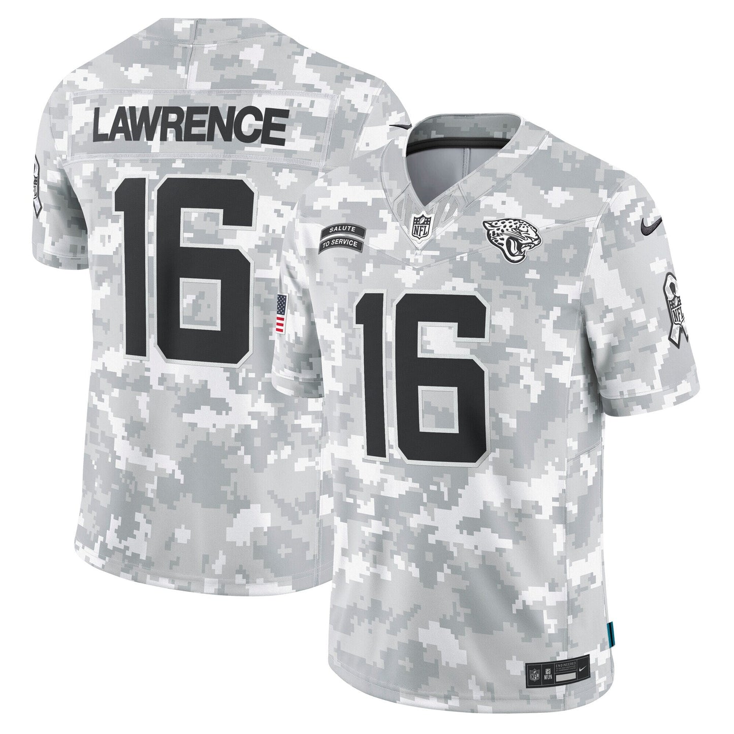 Trevor Lawrence Jacksonville Jaguars 2024 Salute to Service Limited Jersey - Arctic Camo football jersey product view 1