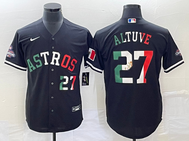 Men's Houston Astros Jose Altuve #27 Black Alternate Replica Player Jersey baseball jersey product view 1