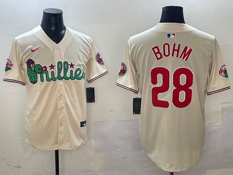 Men's Philadelphia Phillies Alec Bohm Cream Replica Player Jersey baseball jersey product view 1