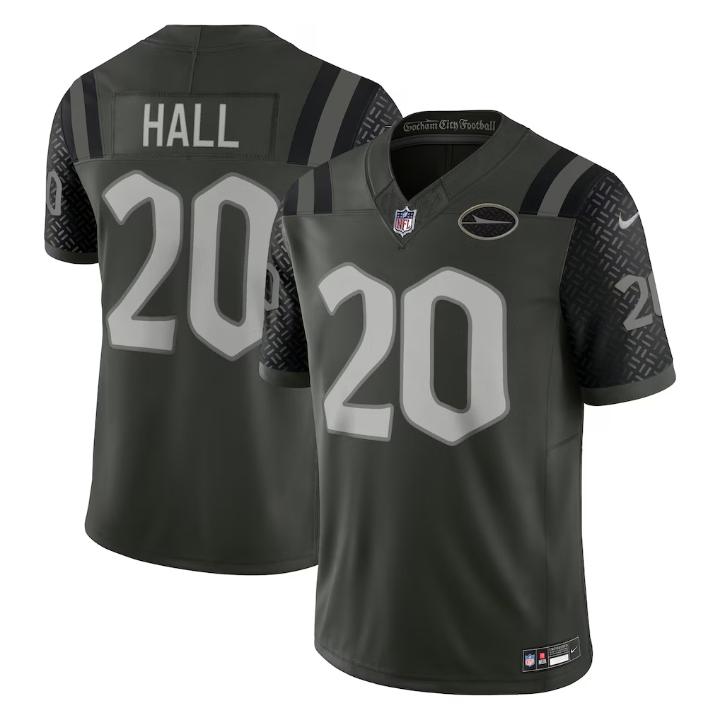 Men's New York Jets Breece Hall Gotham Green 2025 Rivalries Collection Game Jersey football jersey product view 1