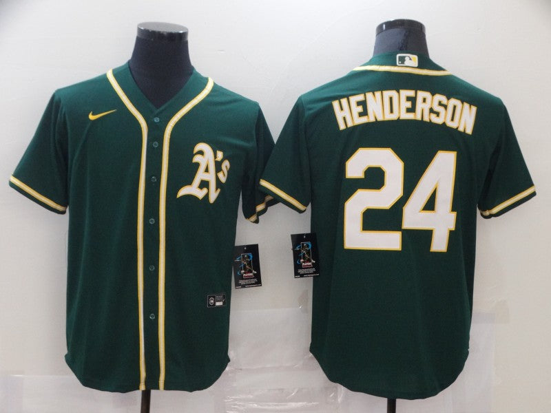 Men's Oakland Athletics Rickey Henderson Green Replica Baseball Jersey baseball jersey product view 1