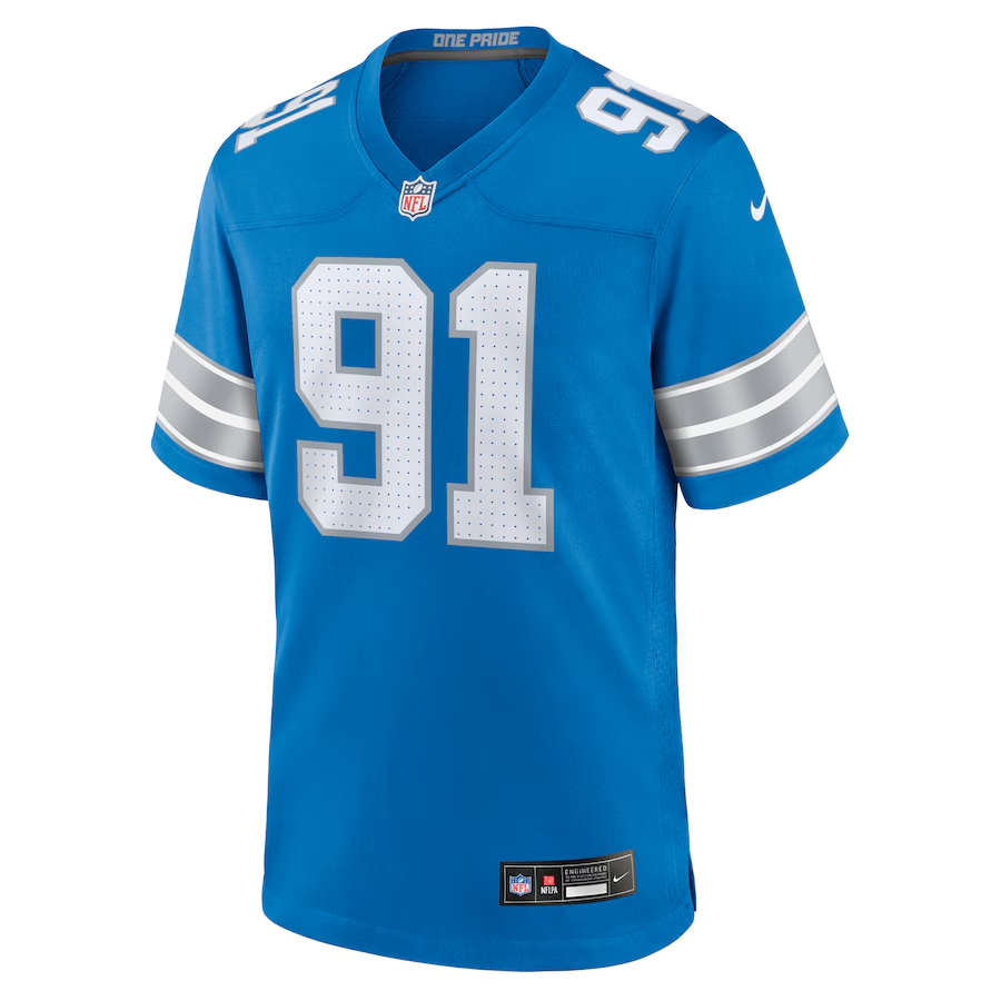Men's Detroit Lions Tyleik Williams Blue 2025 NFL Draft First Round Pick Game Jersey football jersey product view 2