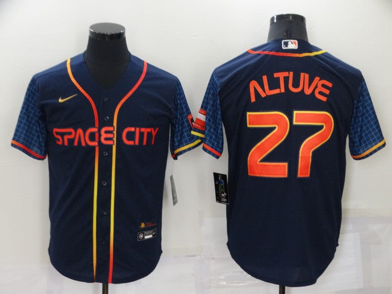 Men's Houston Astros Jose Altuve #27 Navy Space City Jersey1 baseball jersey product view 1