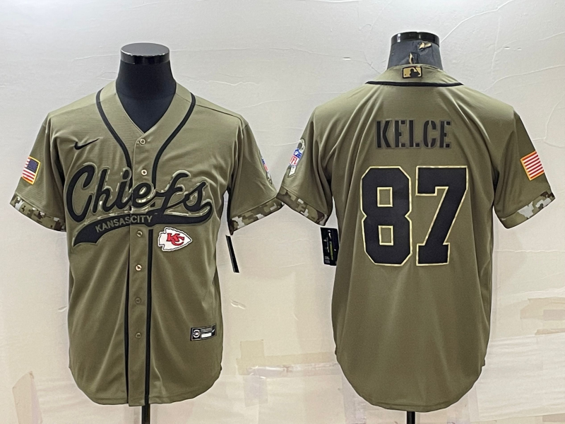 Men's Kansas City Chiefs Travis Kelce #87 Olive 2022 Salute To Service Limited Jersey1 Joint Edition football jersey product view 1