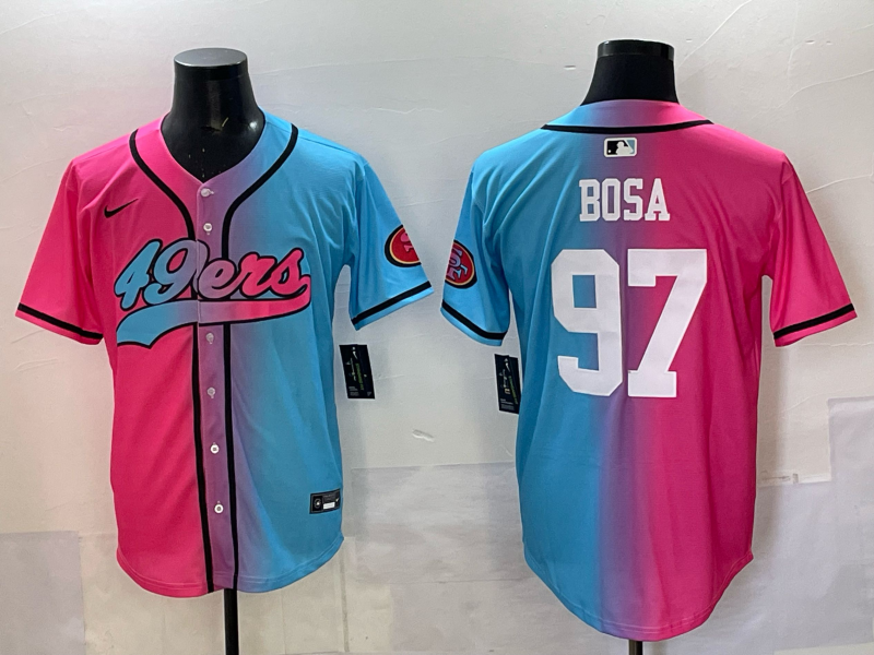 Men's San Francisco 49ers Nick Bosa Pink/Blue Game Jersey football jersey product view 1