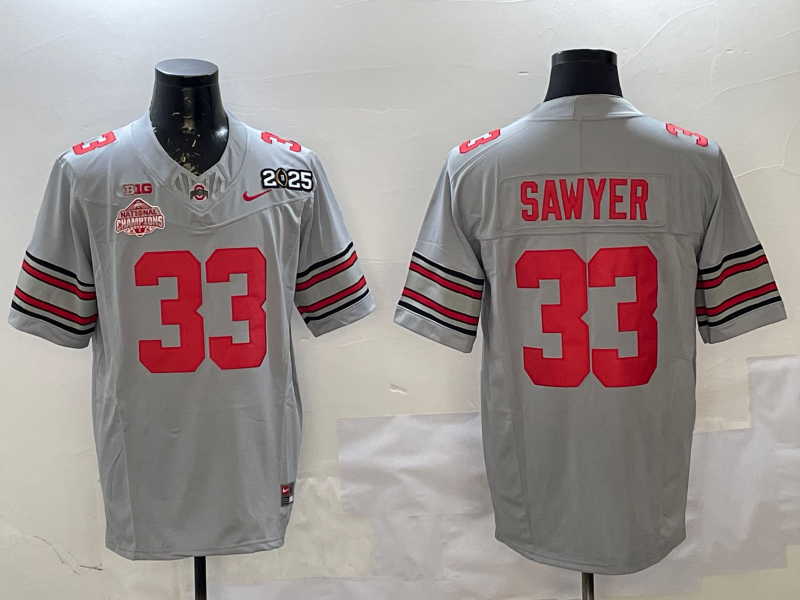 Men's Ohio State Buckeyes Jack Sawyer Gray 2025 CFP Final National Champions Patch F.U.S.E. Jersey sports jersey product view 1