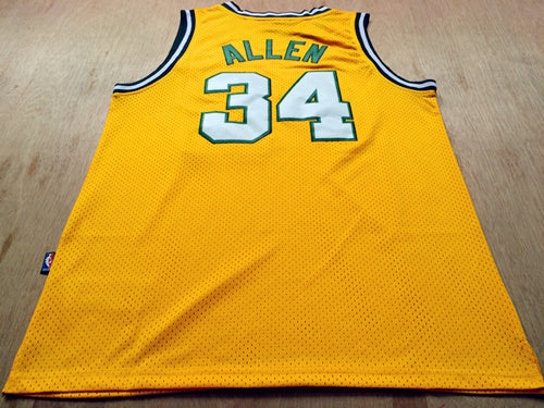 SuperSonics No. 34 Ray Allen Retro Yellow Premium Mesh basketball jersey product view 3