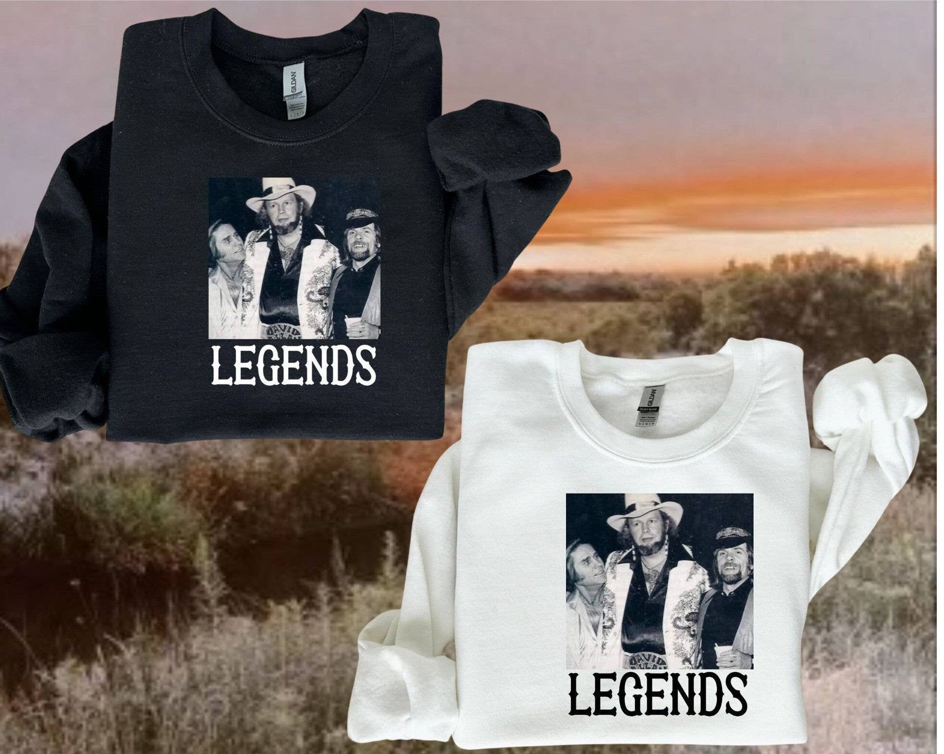 Outlaw Country Legends Crewneck Sweatshirt Unisex T-shirt, Sweatshirt, Hoodie, Long Sleeve Tee - T-Shirt, Sweatshirt, Hoodie