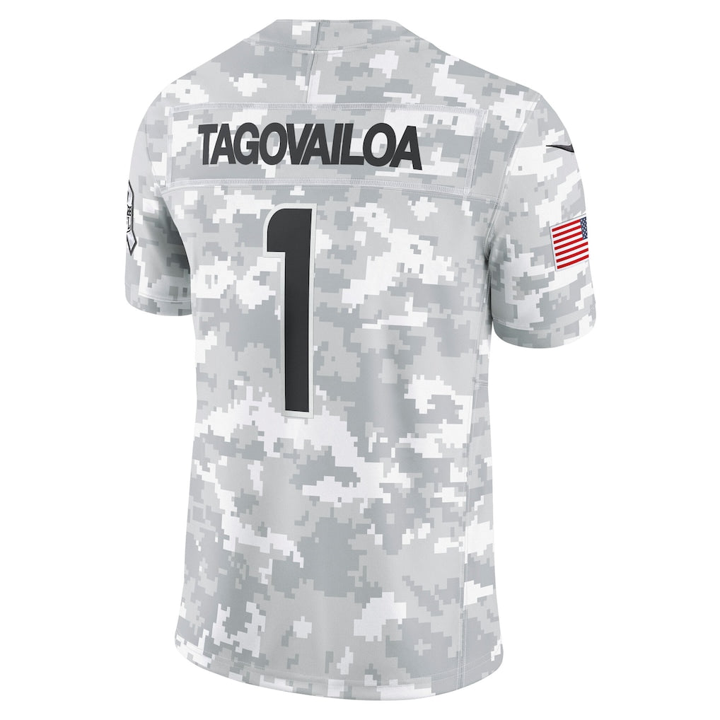 M.Dolphins #1 Tua Tagovailoa Arctic Camo 2024 Salute to Service Limited Jersey football jersey product view 1
