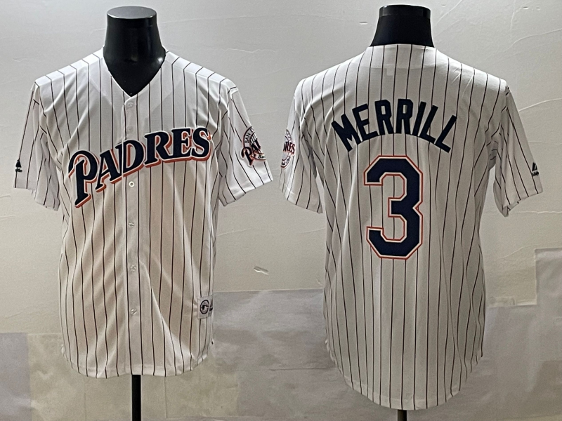 Men's San Diego Padres Jackson Merrill White Game Player Jersey baseball jersey product view 1