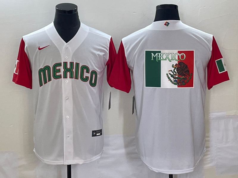 Men's 2023 World Baseball Classic Mexico White/Red Jersey baseball jersey product view 1