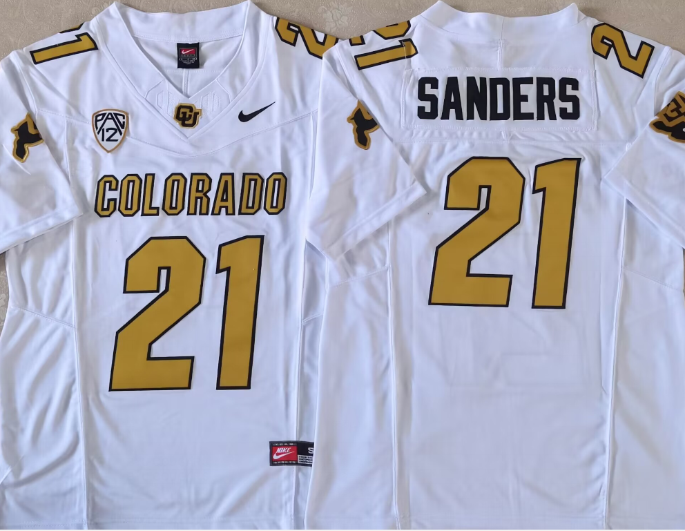 Men's Colorado Buffaloes Shilo Sanders #21 White Player Game Jersey sports jersey product view 1
