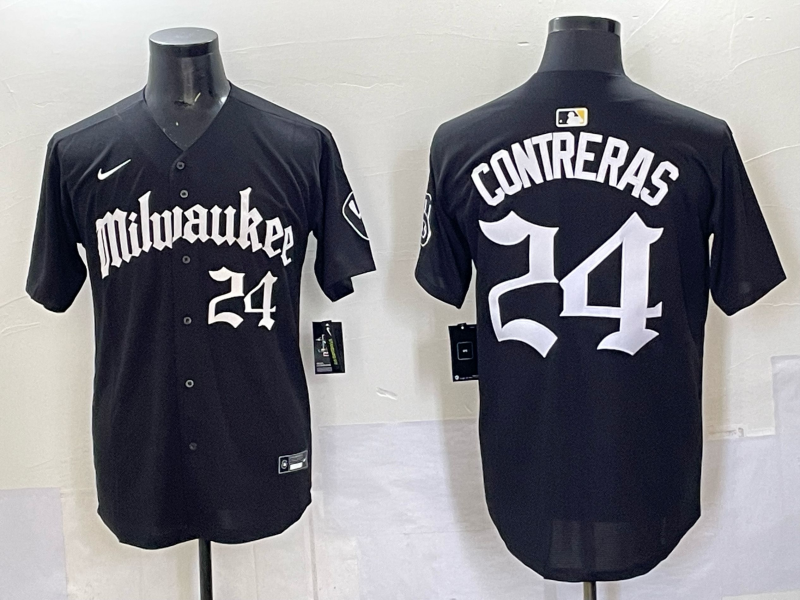 Men's Milwaukee Brewers William Contreras Black Replica Player Jersey baseball jersey product view 1