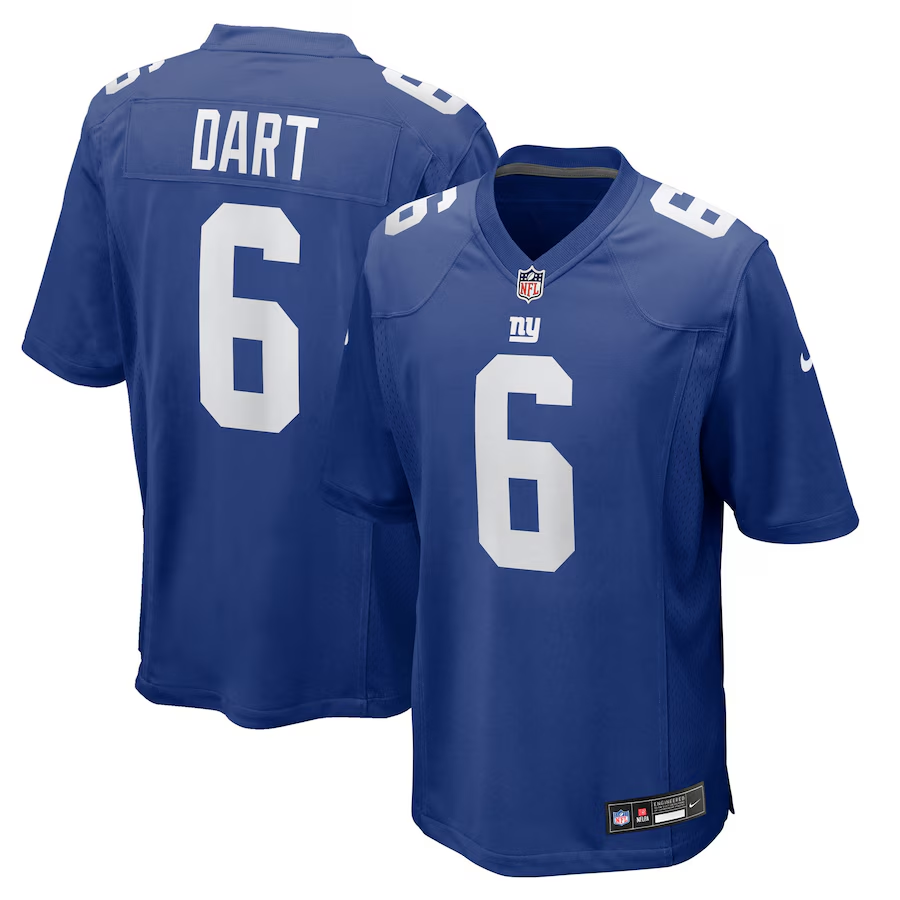 New York Giants Jaxson Dart Royal 2025 NFL Draft First Round Pick Game Jersey football jersey product view 1