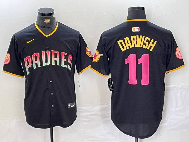 Men's San Diego Padres Yu Darvish #11 Black Replica Player Jersey baseball jersey product view 1