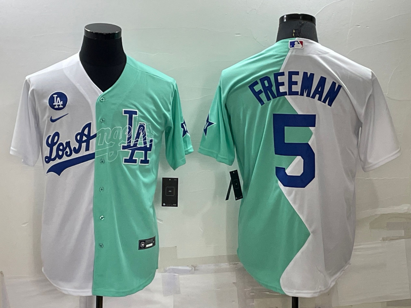 Men's Los Angeles Dodgers Freddie Freeman #5 White/Green Replica Baseball Jersey1 baseball jersey product view 1
