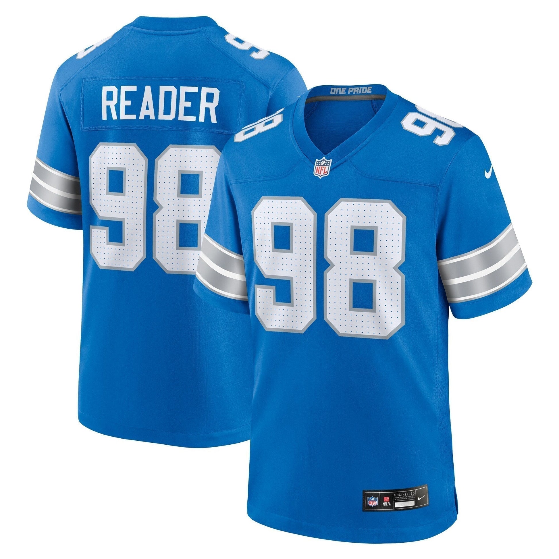 D.J. Reader Detroit Lions Team Game Jersey - Blue football jersey product view 1