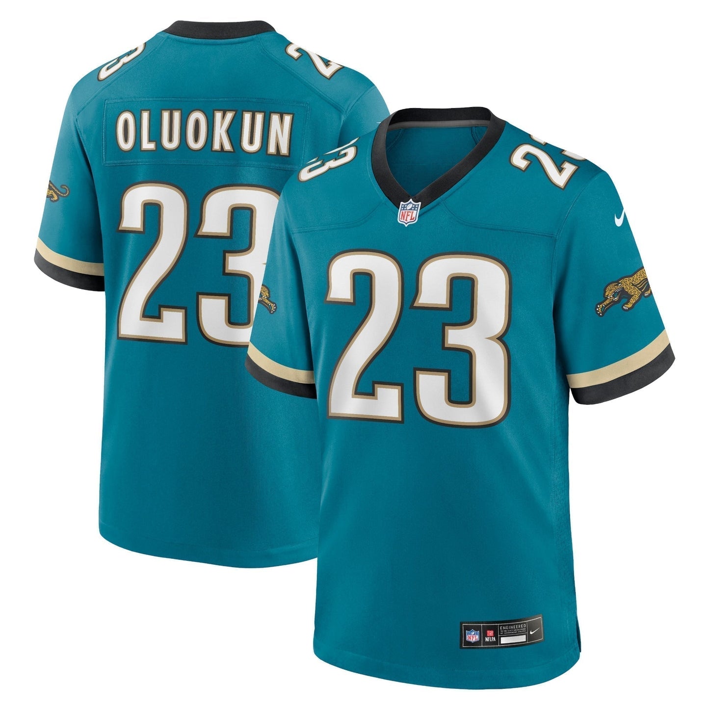 Foye Oluokun Jacksonville Jaguars Prowler Throwback Game Jersey - Teal football jersey product view 1