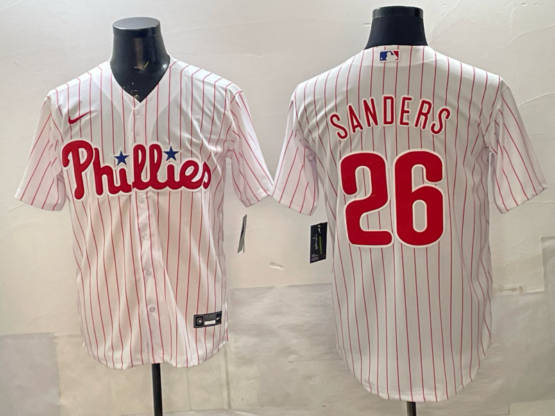 Men's Philadelphia Phillies Michael Saunders White Replica Player Jersey baseball jersey product view 1