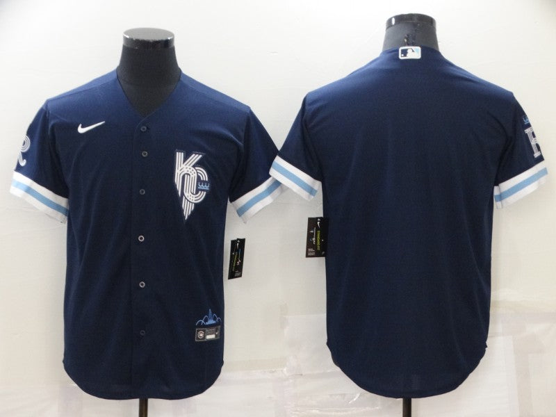 Men's Kansas City Royals Navy 2022 City Connect Replica Blank Jersey baseball jersey product view 1