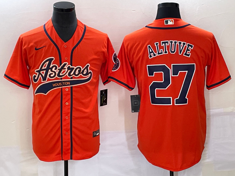 Men's Houston Astros Jose Altuve Orange Replica Jersey Joint Edition baseball jersey product view 1