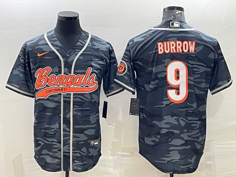 Men's Cincinnati Bengals Joe Burrow Grey Camouflage Fashion Game Jersey football jersey product view 1