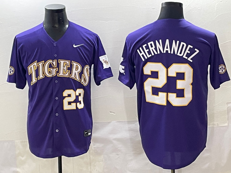 Men's LSU Tigers Luis Hernandez #23 Purple Replica Player Jersey sports jersey product view 1