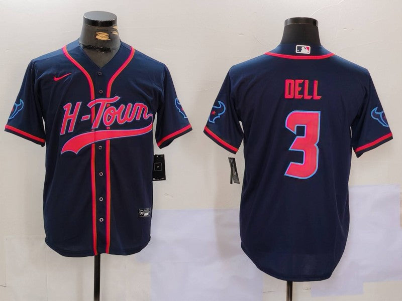 Men's Houston Texans Tank Dell #3 Navy Game Player Jersey1 football jersey product view 1