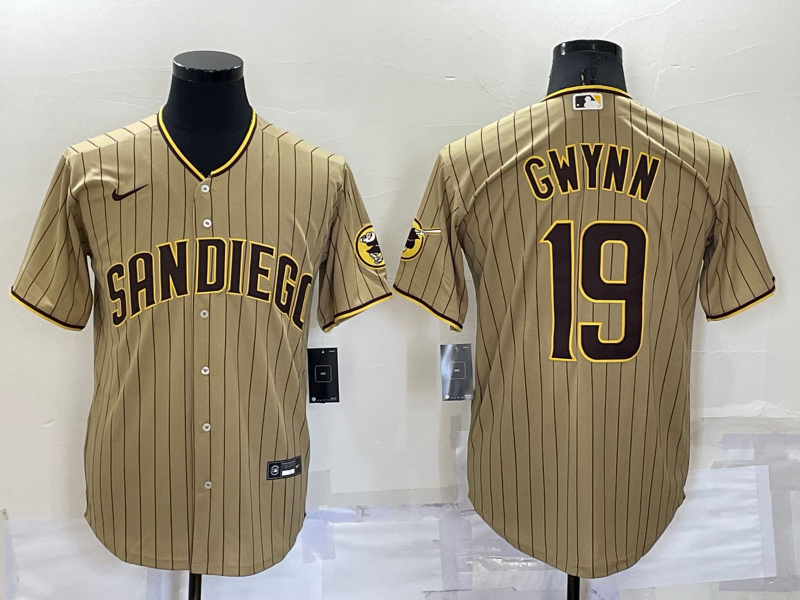 Men's San Diego Padres Tony Gwynn #19 Khaki Stitched Jersey1 baseball jersey product view 1