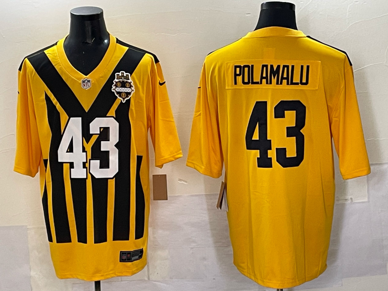 Men's Pittsburgh Steelers Troy Polamalu Gold Alternate 1933 Throwback Game Jersey football jersey product view 1