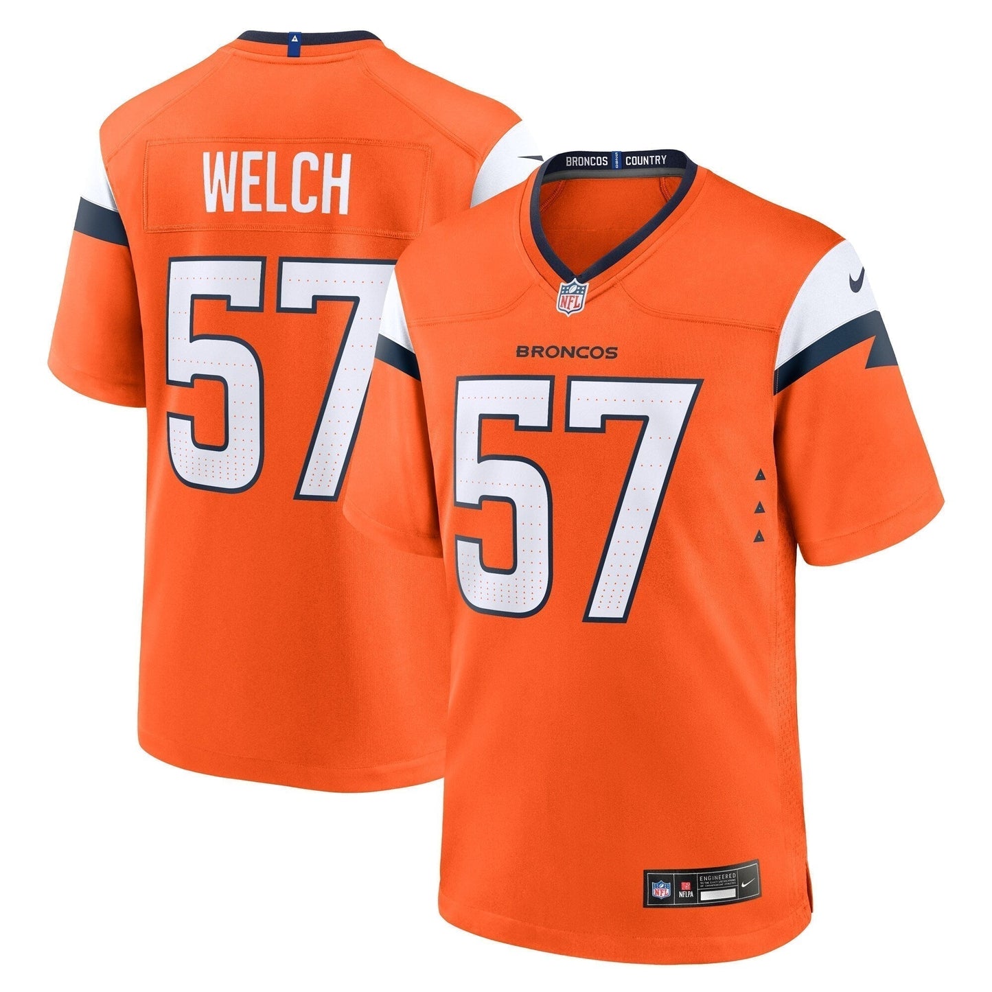 Kristian Welch Denver Broncos Team Game Jersey - Orange football jersey product view 1