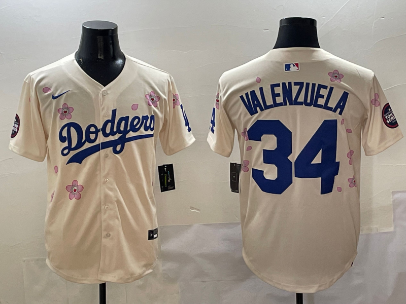 Men's Los Angeles Dodgers Fernando Valenzuela Cream Player Jersey baseball jersey product view 1