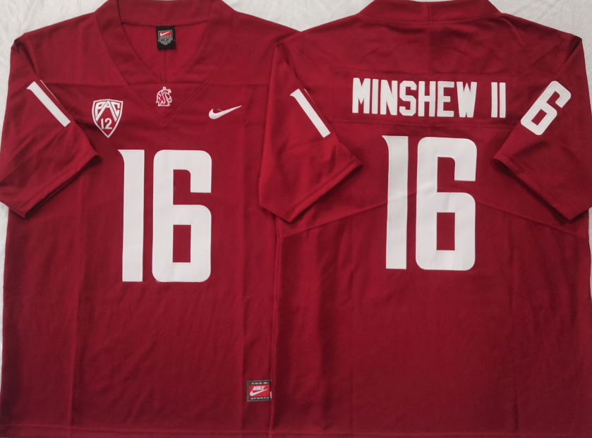 Men's Washington State Cougars Gardner Minshew II #16 Red Game Jersey sports jersey product view 1