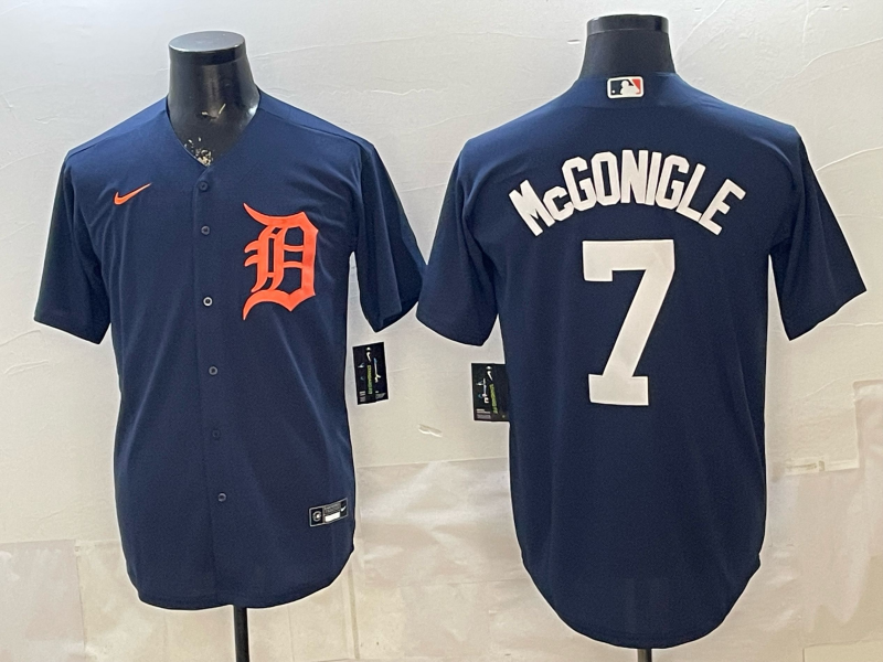 Men's Detroit Tigers Kevin McGonigle #7 Navy Replica Player Jersey baseball jersey product view 1